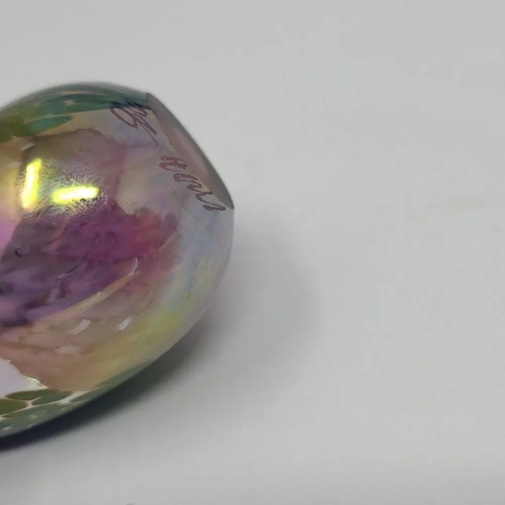 Vintage GES 94 Iridescent Egg Glass Eye Studio Art Paperweight Dated Signed